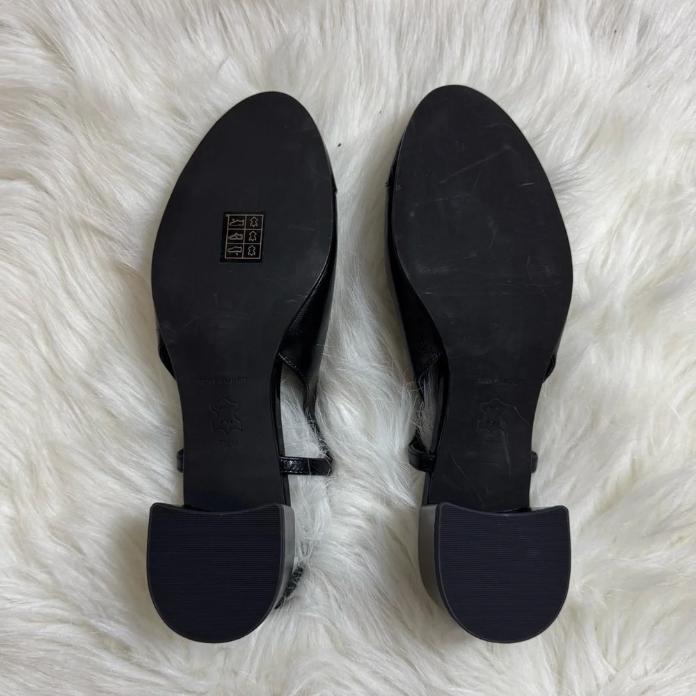 New Tory Burch Cap Toe Slingback Sandals Perfect Black 45 MM